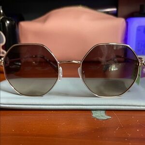 Longchamp Octagonal Metal Frame Sunglasses in gold and gradient brown